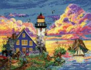 Picture of Lighthouse Sunset Counted Cross Stitch Kit 11"X14" 14 Count