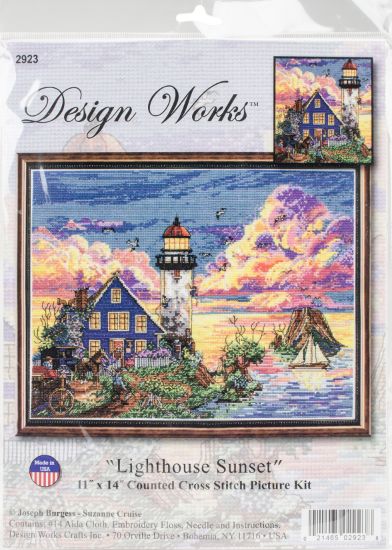 Picture of Lighthouse Sunset Counted Cross Stitch Kit 11"X14" 14 Count