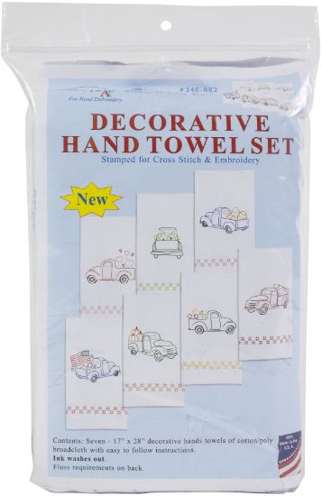 Picture of Jack Dempsey Stamped Decorative Hand Towels 17"x28" 7/Pkg Holiday Trucks