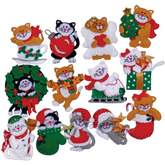 Picture of Lots Of Kittens Ornaments Felt Applique Kit 3"X4" Set Of 13