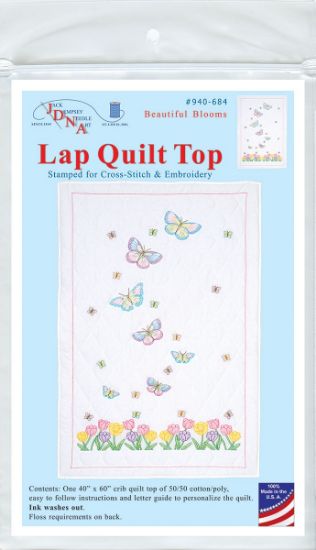 Picture of Jack Dempsey Stamped White Lap Quilt Top 40"X60"-Beautiful Blooms