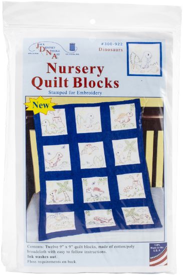 Picture of Jack Dempsey Stamped White Nursery Quilt Blocks 9"X9" 12/Pkg Dinosaurs