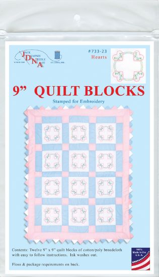 Picture of Jack Dempsey Stamped White Quilt Blocks 9"X9" 12/Pkg Hearts