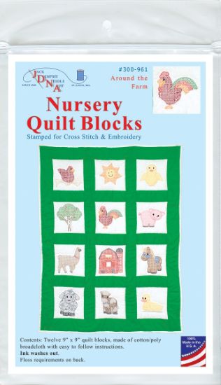 Picture of Jack Dempsey Stamped White Nursery Quilt Blocks 9"X9" 12/Pkg-Around The Farm