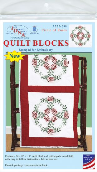 Picture of Jack Dempsey Stamped White Quilt Blocks 18"X18" 6/Pkg Circle Of Roses