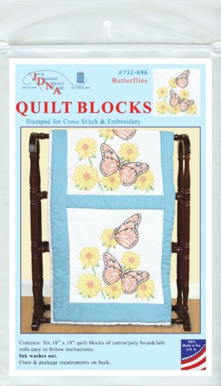 Picture of Jack Dempsey Stamped White Quilt Blocks 18"X18" 6/Pkg Butterflies
