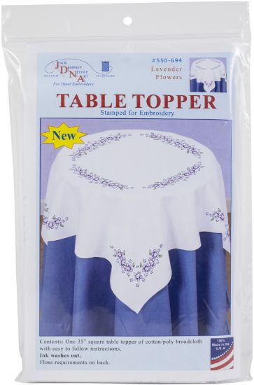 Picture of Jack Dempsey Stamped White Perle Edge Table Topper 35"X35" Lavender Flowers
