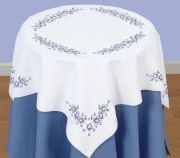 Picture of Jack Dempsey Stamped White Perle Edge Table Topper 35"X35" Lavender Flowers