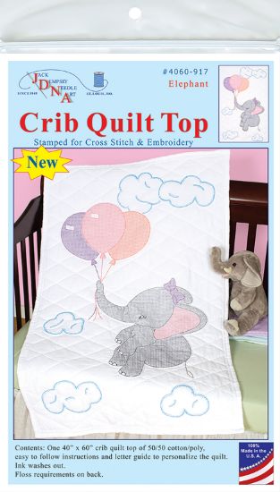 Picture of Jack Dempsey Stamped White Quilt Crib Top 40"X60" Elephant