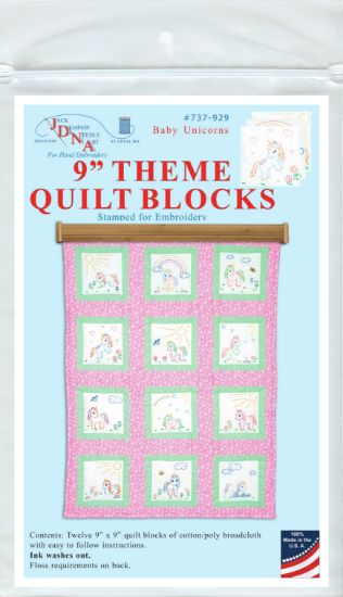 Picture of Jack Dempsey Themed Stamped White Quilt Blocks 9"X9" 12/Pkg Baby Unicorn