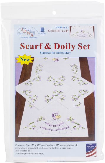 Picture of Jack Dempsey Stamped Dresser Scarf & Doilies Perle Edge Colonial Lady