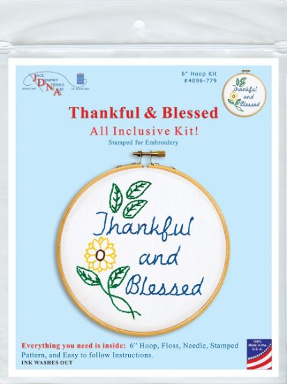 Picture of Jack Dempsey Stamped Hoop Kits 6"-Thankful & Blessed