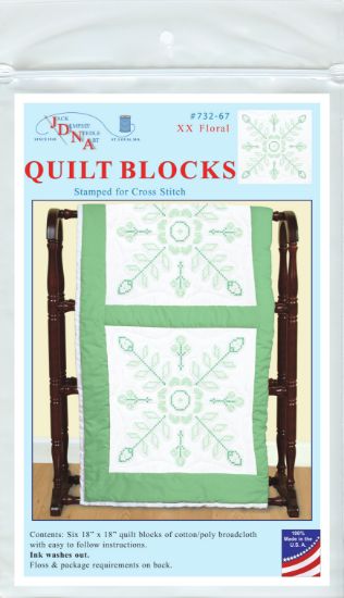 Picture of Jack Dempsey Stamped White Quilt Blocks 18"X18" 6/Pkg Xx Floral
