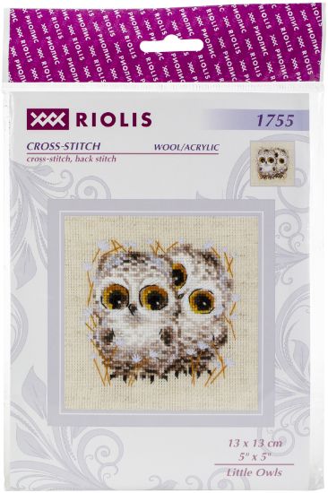 Picture of RIOLIS Counted Cross Stitch Kit 5"X5" Little Owls (14 Count)