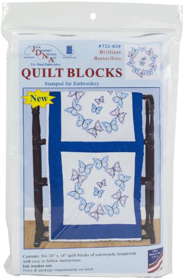 Picture of Jack Dempsey Stamped White Quilt Blocks 18"X18" 6/Pkg Brilliant Butterflies