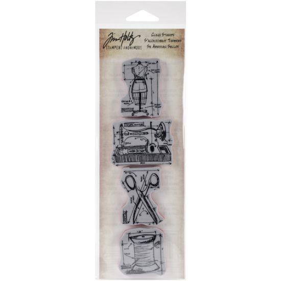 Picture of Tim Holtz Mini Blueprints Strip Cling Stamps 3"X10" Sewing