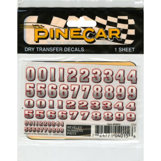 Picture of Pine Car Derby Dry Transfer Decal 3"X2.5" Sheet Bevelled Numbers