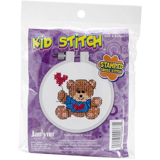 Picture of Kid Stitch Bear & Balloon Stamped Cross Stitch Kit 3" Round