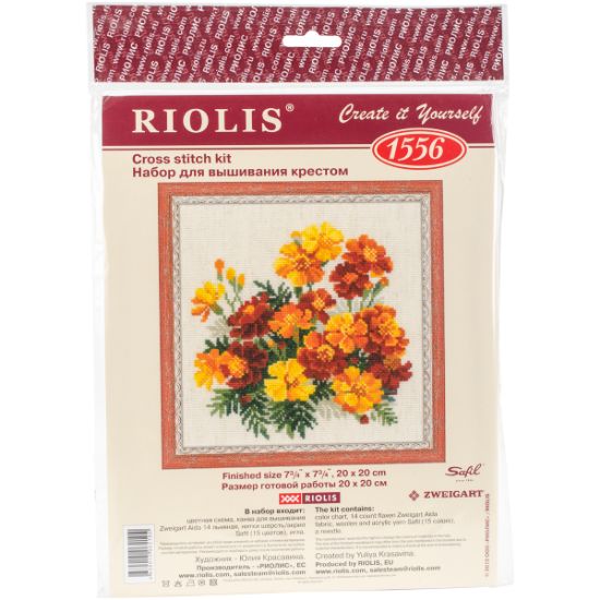 Picture of Marigolds Counted Cross Stitch Kit 8"X8" 14 Count
