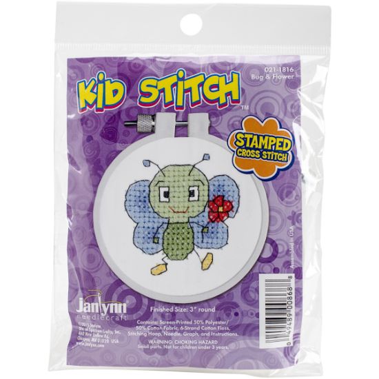Picture of Kid Stitch Bug & Flower Stamped Cross Stitch Kit 3" Round