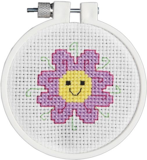 Picture of Kid Stitch Flower Power Mini Counted Cross Stitch Kit 3" Round 11 Count