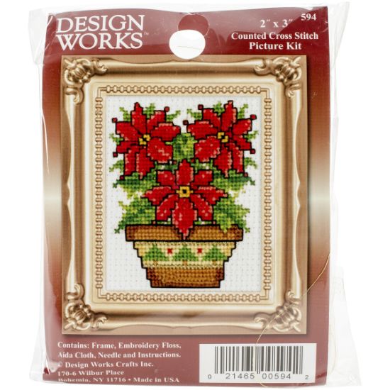 Picture of Poinsettias Ornament Counted Cross Stitch Kit 2"X3"