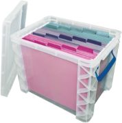 Picture of Super Stacker File Box 14.5"X10.5"X11.25" Clear W/ Blue Handles