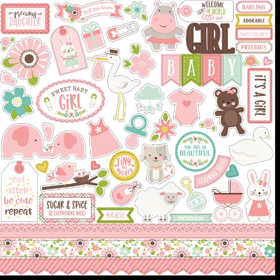 Picture of Sweet Baby Girl Cardstock Stickers 12"X12" Elements