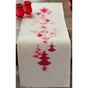 Picture of Red Christmas Decorations Table Runner Counted Cross Stitch  11.6"X40.8" 14 Count