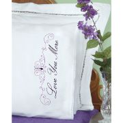 Picture of Stamped Pillowcases W/White Lace Edge 2/Pkg Love You Love You More