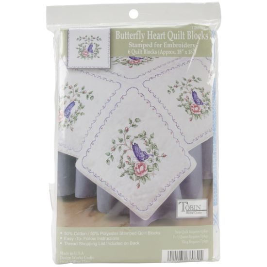 Picture of Stamped White Quilt Blocks 18"X18" 6/Pkg Butterfly Heart