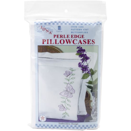 Picture of Stamped Pillowcases W/White Perle Edge 2/Pkg Circle Of Butterflies
