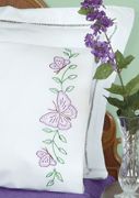 Picture of Stamped Pillowcases W/White Perle Edge 2/Pkg Circle Of Butterflies