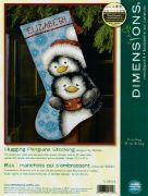 Picture of Hugging Penguins Stocking Needlepoint Kit 16" Long Stitched In Wool & Thread