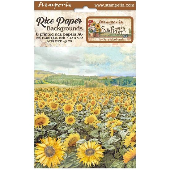 Picture of Stamperia Assorted Rice Paper Backgrounds A6 8/Sheets-Sunflower Art
