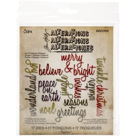 Picture of Sizzix Thinlits Dies 17/Pkg By Tim Holtz Script Holiday Words