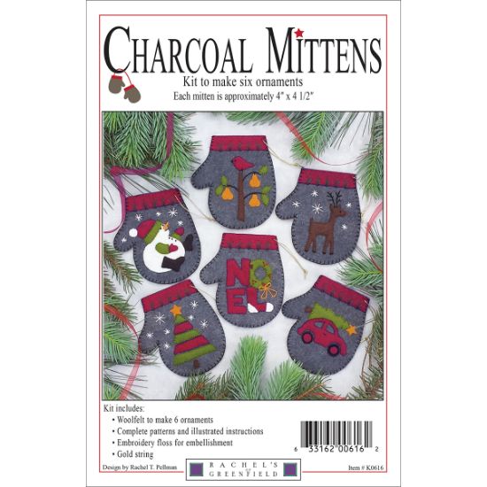 Picture of Rachel's Of Greenfield Felt Ornament Kit 4.5"X4" 6/Pkg-Charcoal Mittens