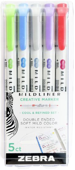 Picture of Zebra Mildliner Double Ended Marker Bold & Fine Point 5/Pkg Cool & Refined
