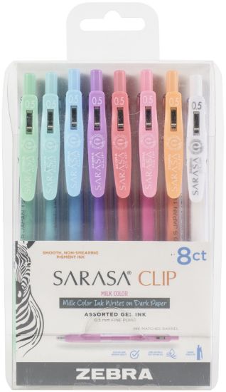 Picture of Zebra Sarasa Clip 0.5mm Fine Point Gel Ink Pens 8/Pkg Milky -Assorted Colors