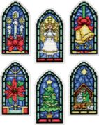 Picture of Stained Glass Ornaments Counted Cross Stitch Kit 2"X4" 14 Count Set Of 6