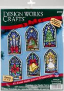 Picture of Stained Glass Ornaments Counted Cross Stitch Kit 2"X4" 14 Count Set Of 6