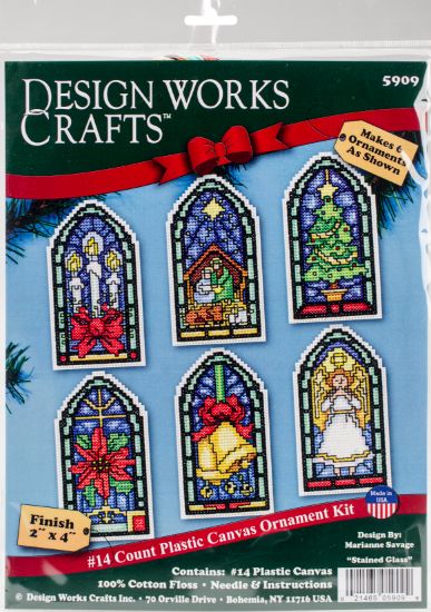 Picture of Stained Glass Ornaments Counted Cross Stitch Kit 2"X4" 14 Count Set Of 6