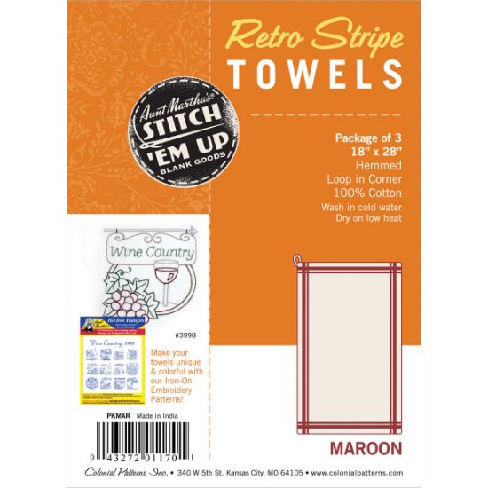 Picture of Stitch 'Em Up Retro Stripe Towels 18"X28" 3/Pkg Maroon Stripe