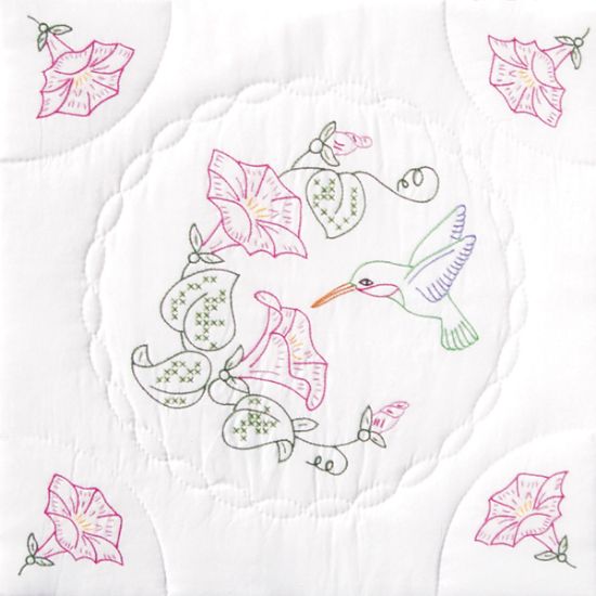 Picture of Stamped White Quilt Blocks 18"X18" 6/Pkg Hummingbird