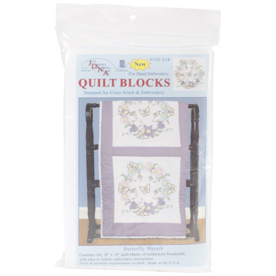 Picture of Stamped White Quilt Blocks 18"X18" 6/Pkg Butterfly Wreath
