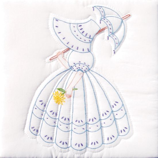 Picture of Stamped White Quilt Blocks 18"X18" 6/Pkg Parasol Lady