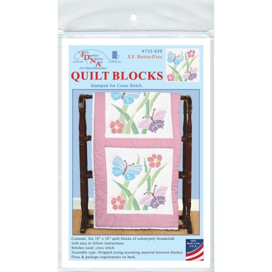 Picture of Stamped White Quilt Blocks 18"X18" 6/Pkg XX Butterflies