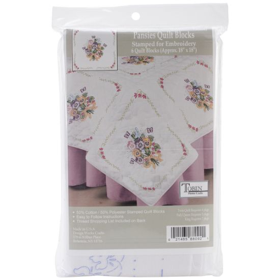 Picture of Stamped White Quilt Blocks 18"X18" 6/Pkg Pansies