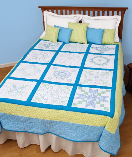 Picture of Stamped White Sampler Quilt Blocks 18"X18" 12/Pkg Classic Cross-Stitch Quilt