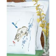 Picture of Stamped Pillowcases W/White Perle Edge 2/Pkg Fish